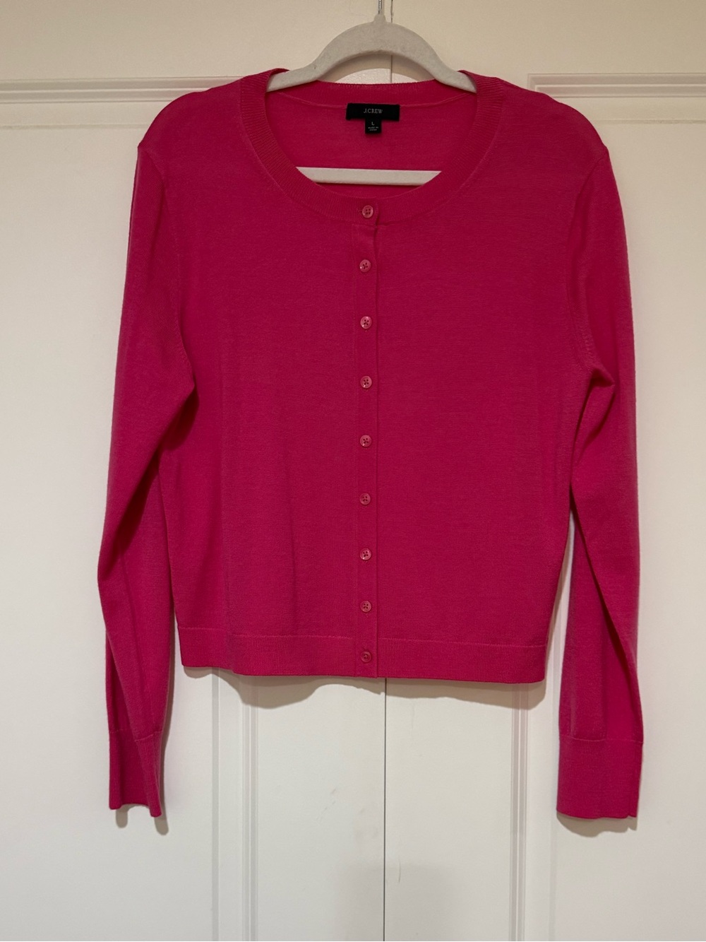 J. Crew NWOT Bright Fuchsia 💯% Merino Wool Button-Front Cardigan Sweater